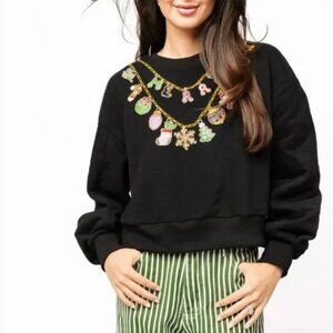 Queen of Sparkles Black Christmas Necklace Sweatshirt